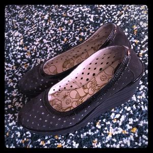 Fly London Black Perforated Leather Wedges Size 40